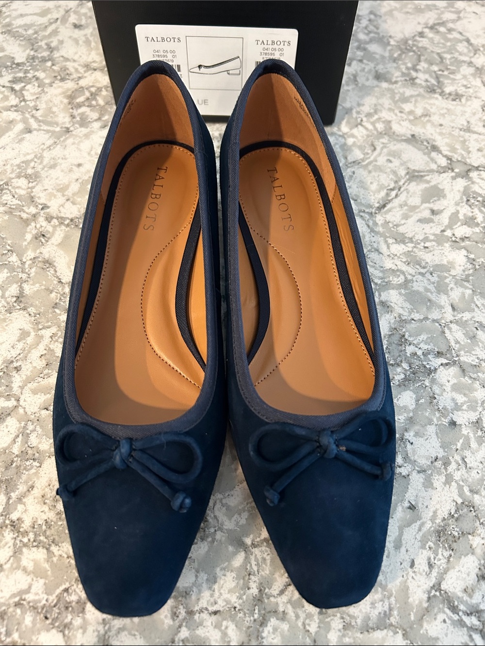 Talbots Navy Suede Square-Toe Ballet Flats with Bow